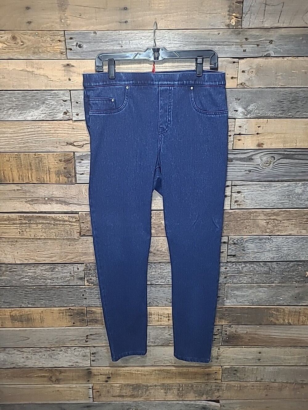Spanx Womens Jean-ish Ankle Leggings Blue Denim Pull On Size LARGE
